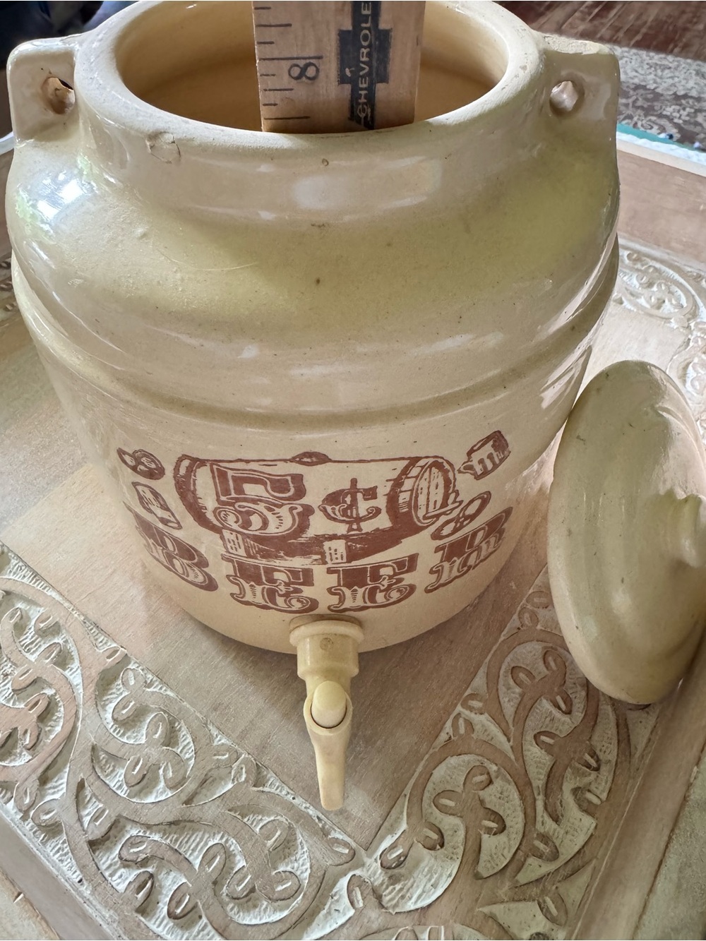 Ceramic Beverage Crock with Spigot in Cream and Brown - Unbranded